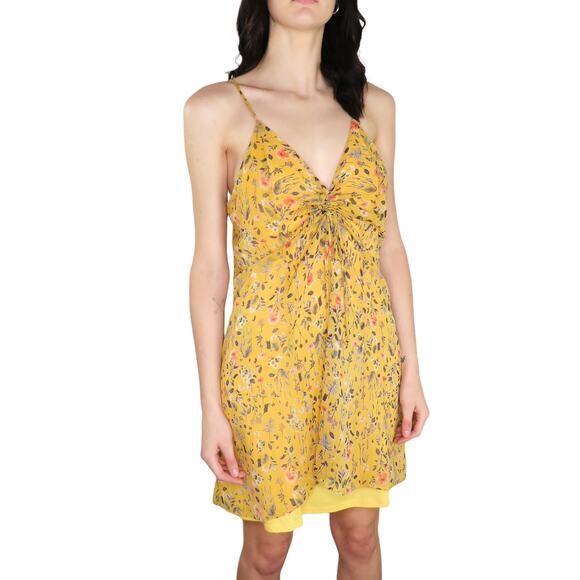 Anthro Le Lis Yellow Floral Dress Spaghetti Strap Mini Boho Sundress Dress Med - Picture 4 of 6